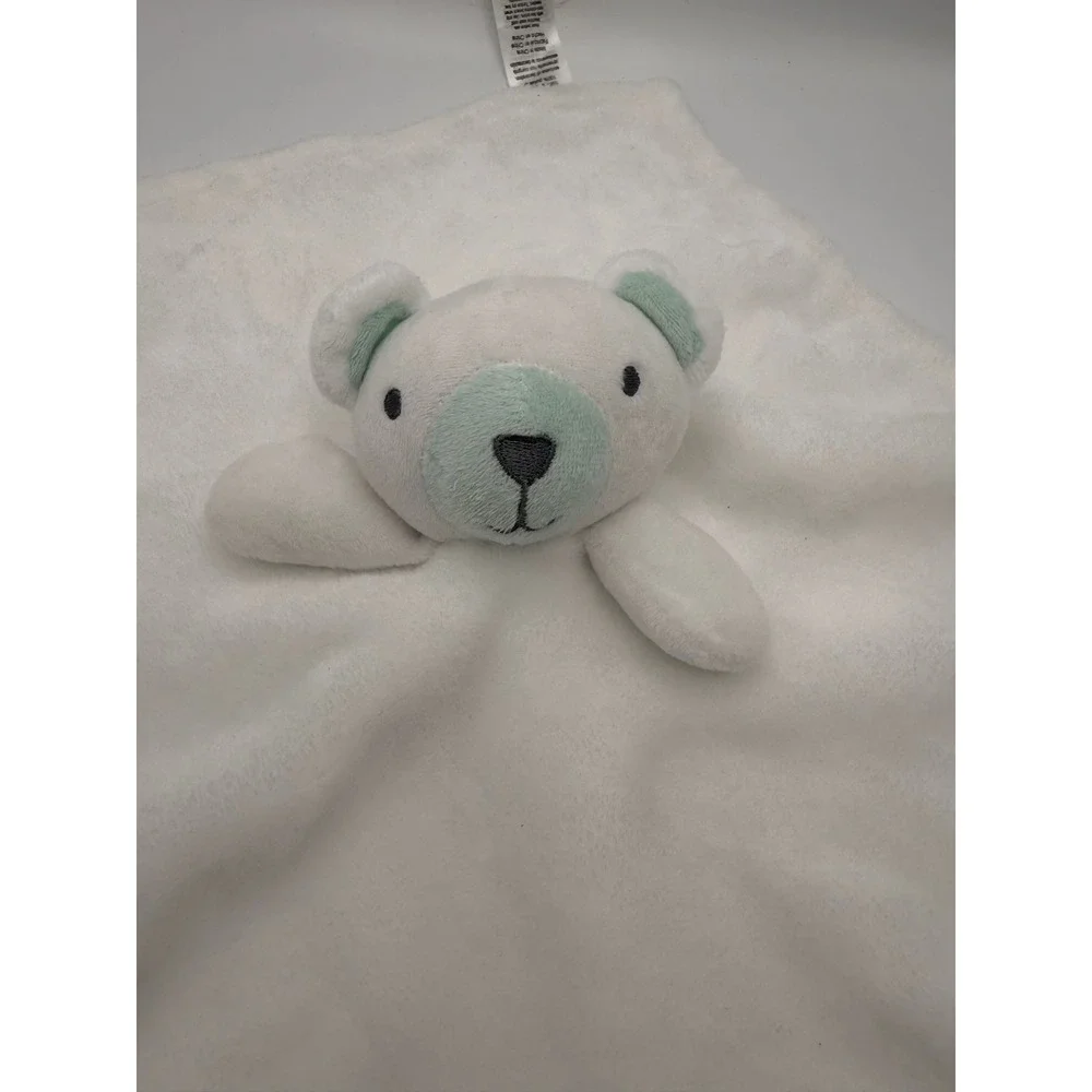 Baby by Bon Bebe White Polar Bear Security Blanket Lovey Mint Green Accents